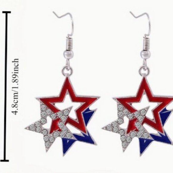 Shimmering Rhinestones Star Earrings - Red, White & Blue Pendant Design - Picture 4 of 5